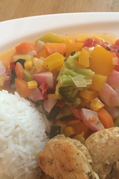 Basmati Reis mit Gemüse in Kokosmilchsauce